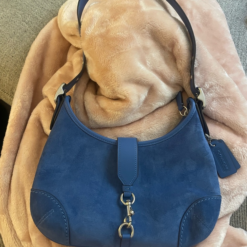 Coach Blue Suede Hamptons Hobo Bag